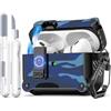 R-fun Compatibile con AirPods Pro 2 generazione (coperchio pop-up auto) con kit di pulizia, per Airpods Pro 2/1 gen (2023/2022/2019), per custodia Airpods Pro (USB-C/Lightning),Blu mimetico