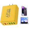 Xinhuju Stazione di ricarica USB multiporta, blocco caricabatterie multiporta, adattatore di ricarica a 6 porte, 65 W, 4 porte USB, 2 blocchi di caricatore di tipo C e stazione da parete, presa a muro