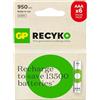 GP Batterie ReCyko 950 mAh AAA Slim Pen Ni-Mh batteria ricaricabile, 1,2 V, scheda 6