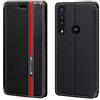 Shantime Custodia Flip in Pelle PU Bicolore con Chiusura Magnetica Invisibile Compatibile con Motorola Moto One Macro, Cover Elegante e Protettiva (Nero)