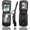 caseroxx Borsa in pelle con clip da cintura per Motorola RAZR V3m V3c, Funda carcasa vera pelle (con finestra trasparente) in nero