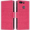 Shantime Custodia Portafoglio in Pelle Compatibile con Huawei P9 Plus, Cover Colorata Flip con Portacarte, Chiusura Magnetica Protettiva(Rosso Rosa)