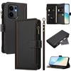 Generic Custodia a portafoglio per OPPO Reno 13F 5G Abroad/Reno 13F 4G India Edition, con cinturino antiurto in pelle di alta qualità, portafoglio con cerniera, 9 scomparti per schede, custodia a libro, nera
