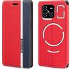 Shantime Custodia Flip in Pelle PU Bicolore con Chiusura Magnetica Invisibile Compatibile con Doogee Blade GT Ultra, Cover Elegante e Protettiva (Rosso)