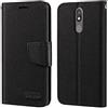 Shantime Custodia Flip in Tessuto Oxford e Pelle PU Compatibile con LG K40, Cover Protettiva con Chiusura Magnetica e Tasche per Carte (Nero)