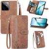 Fertuo Cover per Realme GT 7 / 7T, Custodia a Libro in Pelle PU Flip Case con Porta Carte, Chiusura Magnetica e Cinturino [Disegni di Fiori] Portafoglio Interno Silicone Antiurto, Marrone