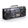aiwa Retro Boombox lettore CD con registrazione a cassetta, Bluetooth 5.0, radio FM/AM, ingressi USB/SD/AUX, VU Meter, display LCD, doppio altoparlante da 40 W, nero/oro