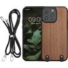 kwmobile Custodia Compatibile con Apple iPhone 14 PRO Max Cover - Protezione in Legno per Smartphone - Back Case con Bumper in Silicone TPU - Cordoncino Incluso