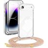 DiDaDi Set di 5 in 1 per iPhone 17 Air Custodia con cinturino trasparente, custodia protettiva rimovibile con cordino, 2 pellicole protettive in vetro temperato e lente per fotocamera (Rainbow)
