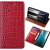 PHOPEER Custodia in pelle per Honor Magic 6 Lite (6,78 pollici), stile coccodrillo, custodia a portafoglio in vera pelle, con [slot per schede] custodia per Honor Magic 6 Lite (rosso)