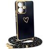 HomiTunky Custodia con Collana per Xiaomi Redmi 13C 5G, Cover Donna Cuore amore con Cordino, Case con Laccio Tracolla Elettrolitico TPU Cover con Collana per Xiaomi Redmi 13C 5G,Nero