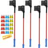 Aiqeer 5 Pezzi 12V / 24V Medio Add-a-Circuit Portafusibili, Adattatore Fusibili Auto con 16 AWG Cavo, 0 15 Pezzi Fusibili a Lama Standard e Estrattore di Fusibili (Terminale a Crimpare)