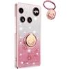YUECXIN Cover Glitter per Nothing Phone (3), Trasparente Bling Brillantini Donna Custodia, Ultra Sottile Molle Antiurto TPU Silicone Fiori Anello Supporto Case. Rosa