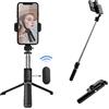 Enkarl Treppiede portatile allungabile 3 in 1 acciaio inox treppiede per telefono con telecomando wireless staccabile e treppiede bastone per selfie, leggero compatibile con i telefoni cellulari(nero)