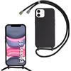 MBSLFY Cover per Cordino con Collana per iPhone 11, Custodia Silicone Morbido con Corda, Case Tracolla Silicone con Necklace Regolabile per iPhone 11, Nero