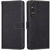 RankOne Cover per Smartphone, Compatible with Sony Xperia 1 V (6.5 Inches), Custodia Flip Pelle Portafoglio, Magnetica Libro Bumper Cover Case - Nero