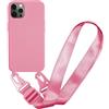 MBSLFY Cover Cordino per iPhone 15 Pro Max Custodia con tracolla, Regolabile Cellulare con Collana TPU Corda Silicone con Practical Stylish Custodia telefono - Rosa