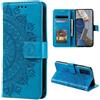 CoverKingz Custodia per cellulare compatibile con Samsung Galaxy A14 4G/5G - Protezione per cellulare con scomparto per carte di credito - Custodia a libro con motivo Mandala blu