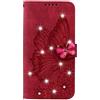 VQWQ Custodia per Huawei Y6 2019, Flip Cover a Portafoglio in Pelle PU Farfalla Slot per Schede Libro Cavalletto Supporto Wallet Case Flip con Cordino Chiusura Magnetica per Maschio Donna -[CY]-Rosso