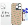 Peixiong Vetro posteriore di ricambio per iPhone 14 Pro (argento) | Resistente ai graffi e all'abrasione, fori precisi, vestibilità salda, kit completo di strumenti di riparazione in dotazione