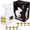 Premium X Quattro LNB Bianco SAT Multi-abbonato per Funzionamento Multi-Switch Convertitore di Segnale TV satellitare DVB-S2 HD 4K Incluso 8X F-Plug con Anello di Tenuta