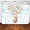 Avezano We Can Bearly Wait - Sfondo fotografico con palloncino blu e scritta Bearly Wait, decorazione per feste di nascita, con nuvole, orso, bambino, baby shower (blu, 2,1 x 1,5 m)