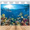 ASDCXZ Sfondo di Sotto il Mare 2.2x1.5m, Sottomarino Blu Oceano Pesce Squalo Corallo Sfondo Fotografico Bambini Compleanno Baby Shower Festa Torta Decorazioni da tavolo Banner Studio Props
