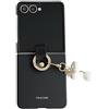 COQUE Custodia per Galaxy Z Flip 7,cover per telefono ad anello ultra sottile con ciondolo a forma di nuvola,custodia pieghevole per telefono Samsung Galaxy Z Flip 7-Nero