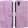 NEXCURIO Custodia a portafoglio per Apple iPhone XR, con scomparto per carte di credito, in pelle, a portafoglio, colore: viola