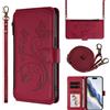 Ymyhyuxi Custodia a portafoglio in pelle per ZTE Nubia Neo 3 5G, custodia per biglietti da visita a portafoglio per telefono, doppio strato, con scomparto portaoggetti e farfalle e fiori (rosso)