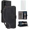 IUQXU Cover per Sony Xperia 1 VII Libro con Pellicola Vetro Temperato [Blocco RFID] Antiurto Supporto Custodia in Pelle Portafoglio per Sony Xperia1 VII Xperia1VII Nero