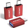 LOKUKA Adattatore USB femmina a USB C OTG (confezione da 3) da 5 Gbps USB 3.0 a spina di tipo C, convertitore compatibile con MacBook, Microsoft Surface, Pad, Samsung Notebook Galaxy, rosso