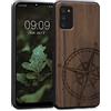 kwmobile Custodia Compatibile con Samsung Galaxy A03s Cover - Back Case in Legno con Bumper in Silicone TPU - Bussola Vintage Marrone Scuro