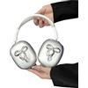 SCJLSDA Custodia protettiva per AirPods Max, da donna, con fiocco 3D argentato, in morbido TPU trasparente, con fascia protettiva per Apple AirPod Max