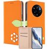 MOJIA Custodia a Portafoglio per Realme 14 Pro+, Cover in Pelle PU Flip con Fiore e Chiusura Magnetica Foglia, Slot Carte, Funzione Stand.-Orange