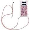 YAMCCCSE Custodia con Cordino per Xiaomi Redmi Note 14 Pro Plus+ 5G,Liquid Quicksand Cover con Collana Practical Stylish,Silicone Liquido Antiscivolo Case per Cellulare Girocollo，Rosa