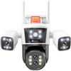 KVBRUI Telecamere di sicurezza Wi-Fi da 16 MP 8K, quattro lenti, tre schermi, zoom 10X, videocamera PTZ for esterni, monitoraggio automatico, telecamera di sorveglianza impermeabile 6K(US PLUG,16MP 8K Cam Ad