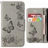 Ougger Custodia per Samsung Galaxy J3 (2016) J320 Cover, Fiore Farfalla Portafoglio PU Pelle Magnetico Stand Morbido Silicone Flip Protettivo Gomma Borsa Custodie con Slot per Schede (Grigio)