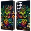 BOLELAW Custodia a libro per Samsung Galaxy S25 Ultra [chiusura magnetica] [funzione leggio] [scomparto per carte di credito] Custodia a portafoglio in pelle PU per Galaxy S25 Ultra, con gufo colorato
