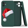 Mixroom - Cover Custodia Per iPhone 12 Mini In Silicone TPU Opaco Con Bordi Piatti Colore Verde Foglia Fantasia CAPPELLO BABBO NATALE 634