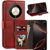 UOGNADGD Custodia flip in similpelle per Honor Magic 6 Lite 5G - Rosso | 6.78 Custodia portafoglio folio con fessure per carte, chiusura magnetica, funzione stand e blocco RFID