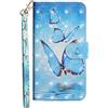 Sunrive Cover Per UMIDIGI A7 Pro, Custodia con supporto di stand e in Pelle artificiale per carte di credito Portafoglio Flip Chiusura Magnetica Protettiva bumper(Farfalla blu)