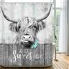 Cinbloo Divertente tenda da doccia grigia con mucca delle Highlands 162 x 182 cm (altezza x larghezza), stile vintage, stile western, Longhorn toro, animali rustici, set tenda da bagno in legno