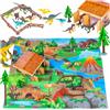 Kinderplay Set di Dinosauri con Tappetino - Figure in Plastica Resistenti, 72 Pezzi - Gioco da Pavimento Educativo - Età 3+, Tappeto 79 x 70 cm