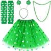 FEPITO Il set di accessori per costumi da sfilata di San Patrizio include gonna di tulle tutu verde acetosella e collana di archetto di trifoglio per la decorazione di San Patrizio Forniture per feste