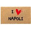 Social crazy Tappeto zerbino personalizzato - i love napoli - cocco naturale ideale per ingressi (Cocco naturale, 90x60 cm)