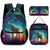WECECE Zaino Scuola Giraffe Ragazzi con Borsa Termica e Astuccio, Set Zaini Animal Theme Bambini 8-15 Anni per Elementare Media, Capiente per Libri Quaderni e Accessori Scolastici