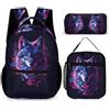 WECECE Zaino Scuola Lion Bambina 3 Pezzi con Borsa Termica e Astuccio, Set Zaini Animal King Ragazzo per Primaria 6-10 Anni, Uso Quotidiano
