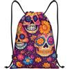HLBSDM Borsa sportiva con coulisse a forma di teschio di zucchero e fiori del Giorno dei Morti, ideale per palestra, yoga e adulti, 14x16,9 pollici, piccola.