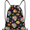 HLBSDM Borsa sportiva con coulisse a forma di teschio messicano, scheletro e fiori, ideale per palestra, yoga e adulti, taglia media (35,5 x 43 cm).
